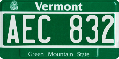 VT license plate AEC832