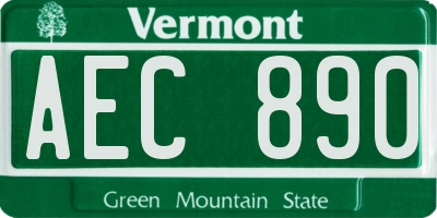 VT license plate AEC890