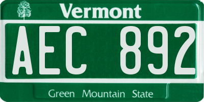 VT license plate AEC892