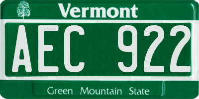VT license plate AEC922