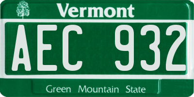 VT license plate AEC932
