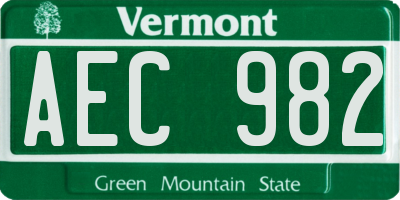 VT license plate AEC982