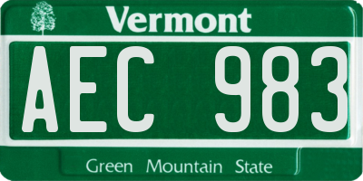 VT license plate AEC983