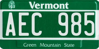 VT license plate AEC985