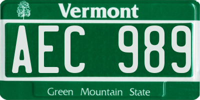 VT license plate AEC989