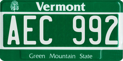 VT license plate AEC992