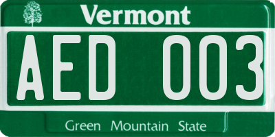 VT license plate AED003