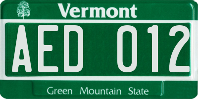 VT license plate AED012