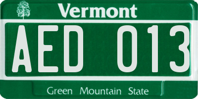 VT license plate AED013