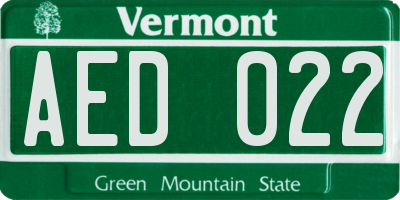 VT license plate AED022
