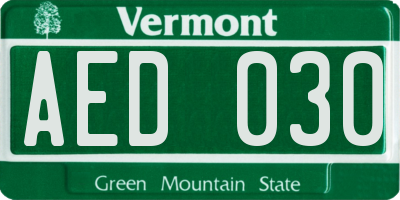 VT license plate AED030