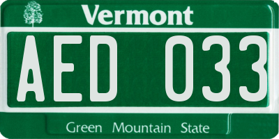 VT license plate AED033