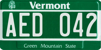 VT license plate AED042