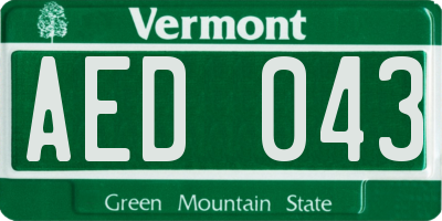 VT license plate AED043