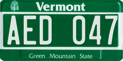 VT license plate AED047