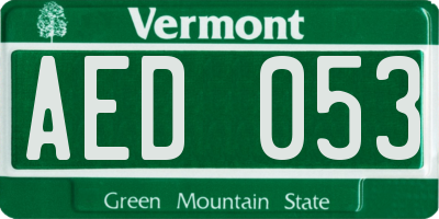VT license plate AED053