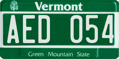 VT license plate AED054
