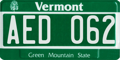 VT license plate AED062
