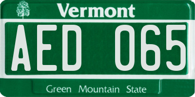 VT license plate AED065