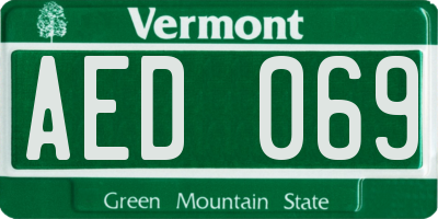 VT license plate AED069
