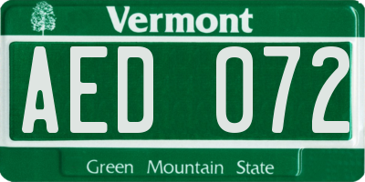 VT license plate AED072