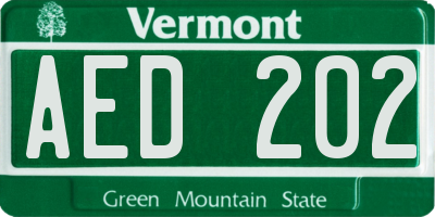 VT license plate AED202