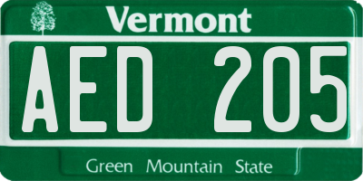 VT license plate AED205
