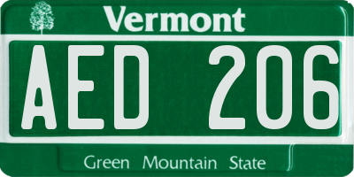 VT license plate AED206
