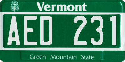 VT license plate AED231