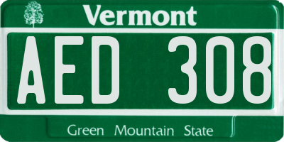 VT license plate AED308
