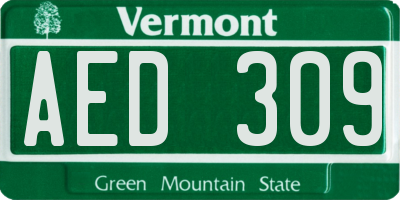 VT license plate AED309