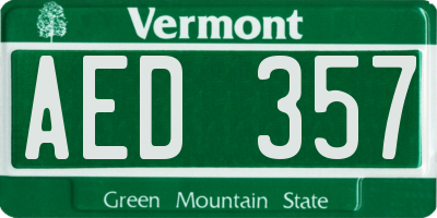 VT license plate AED357