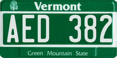 VT license plate AED382