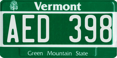VT license plate AED398