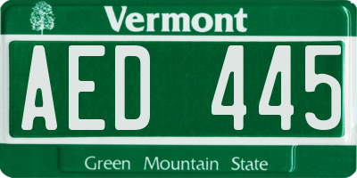 VT license plate AED445