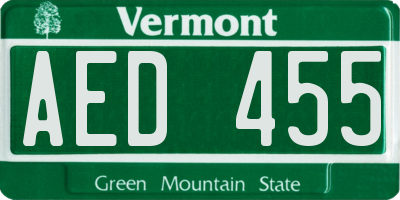 VT license plate AED455