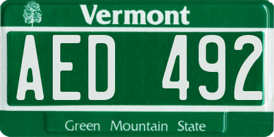 VT license plate AED492