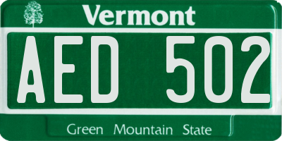 VT license plate AED502