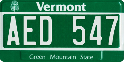 VT license plate AED547