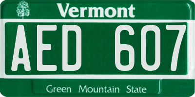 VT license plate AED607