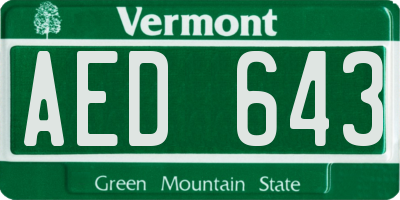 VT license plate AED643