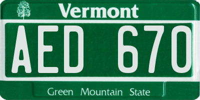 VT license plate AED670