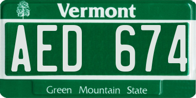 VT license plate AED674