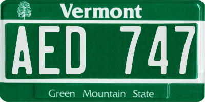 VT license plate AED747