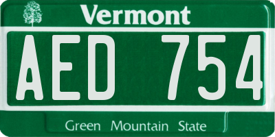 VT license plate AED754