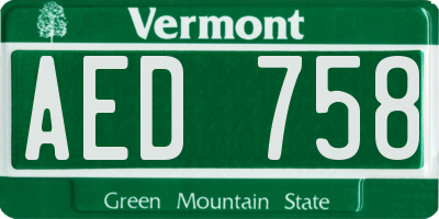 VT license plate AED758