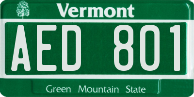 VT license plate AED801