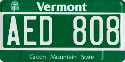 VT license plate AED808