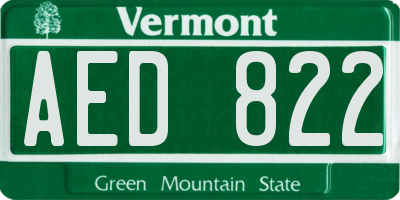 VT license plate AED822