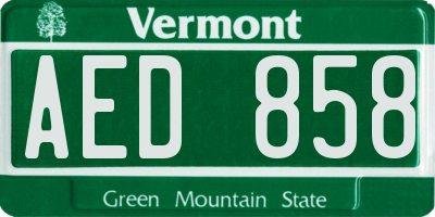 VT license plate AED858